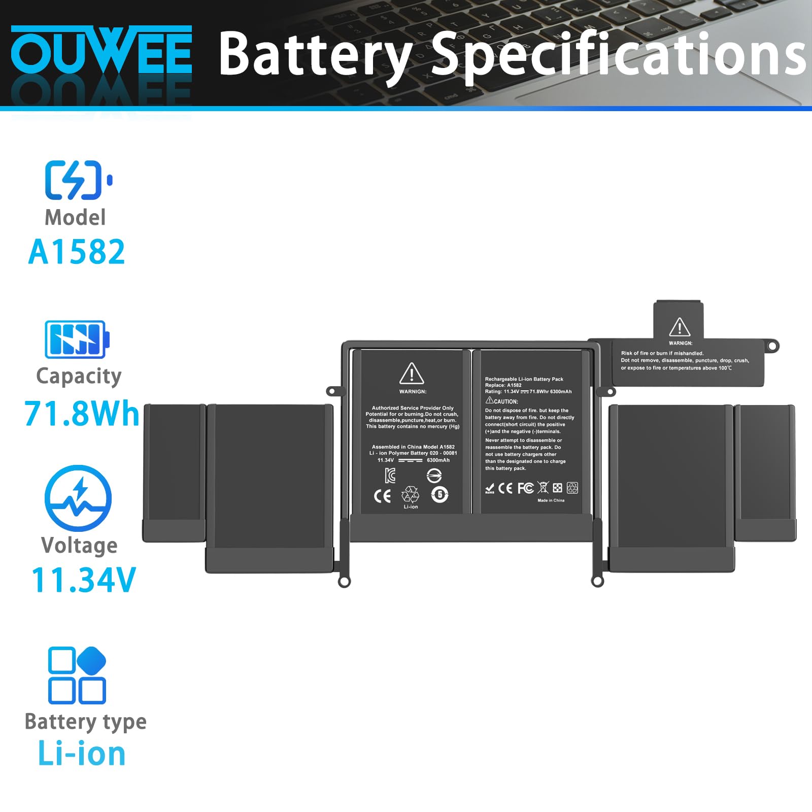 Amazon.com: OUWEE A1582 A1502 Laptop Battery Compatible with Apple